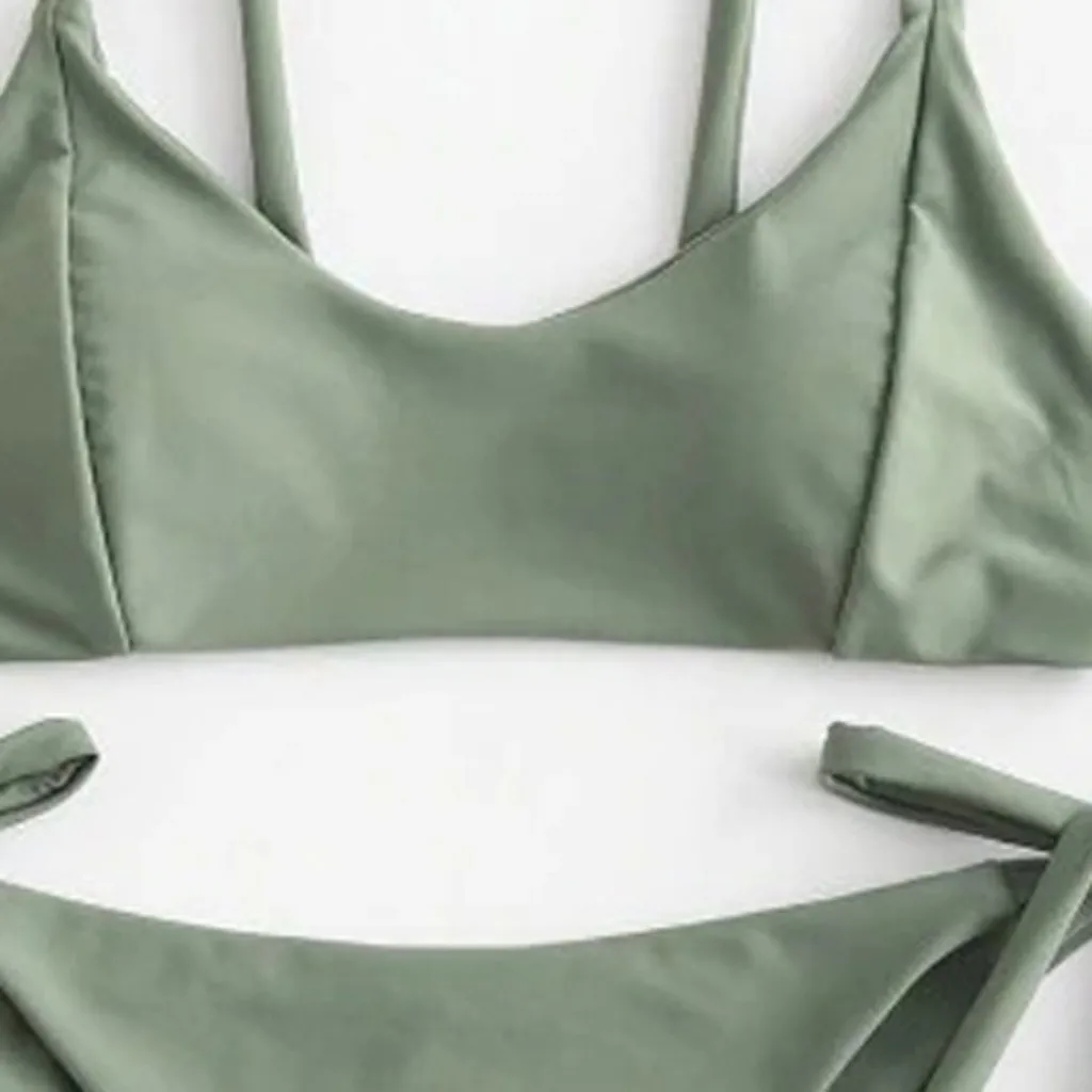 Женский пляжный однотонный зеленый жилет с низкой талией бандажный купальник