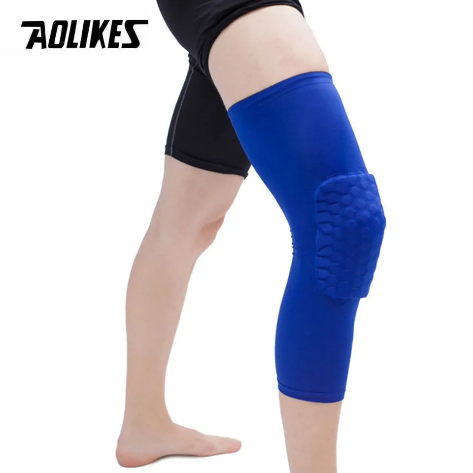Blue AOLIKES 1 шт., баскетбольные наколенники, рукава, сотовая скоба, эластичные защитные наколенники, экипировка, наколенник, поддержка для волейбола - Цвет: Blue