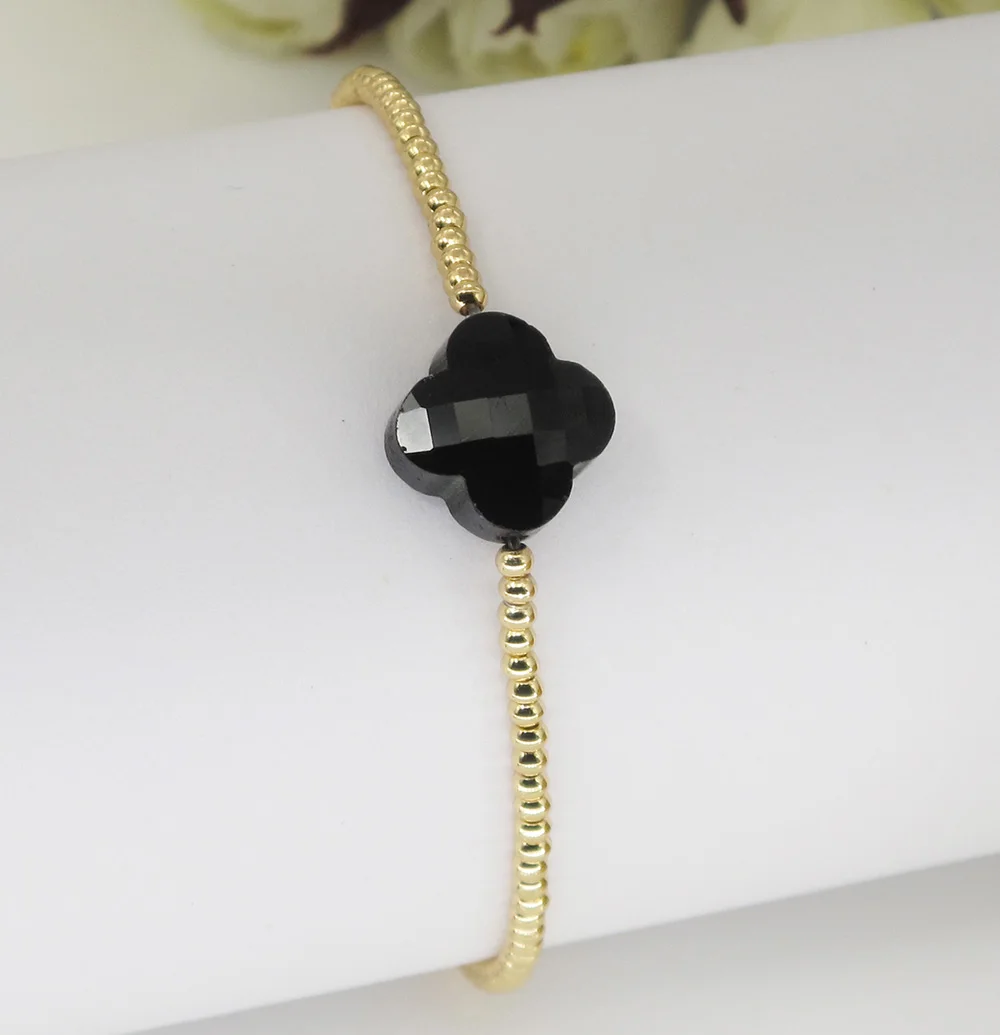 Красивый 2 5 мм эластичный браслет Luckly с четырьмя листьями клевера кристаллами