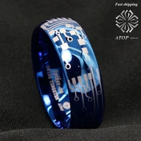 8mm shiny blue dome tungsten carbide ring laser circuit board atop mens jewelry free shipping