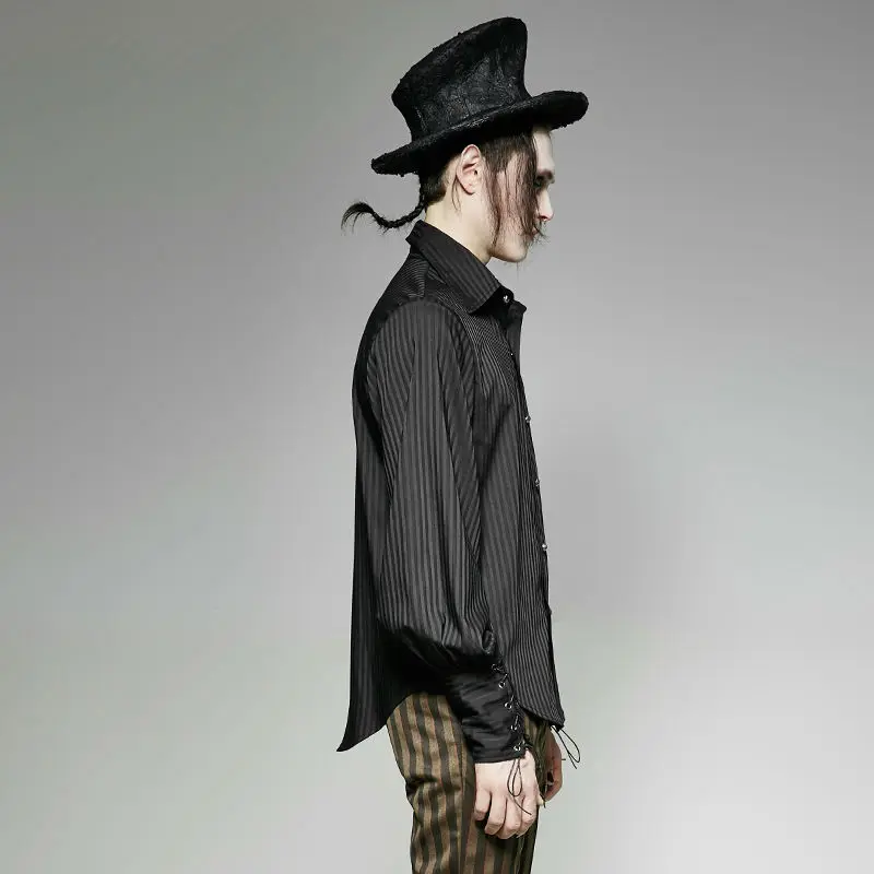 Мужская блузка в полоску черная/синяя винтажная с длинным рукавом стиле панк |