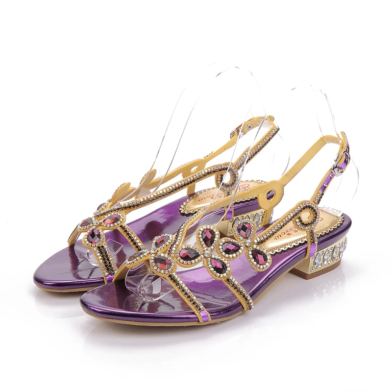 

2019 summer new purple clover pattern sandals flat bottom comfortable fashion inlaid rhinestones large size sandals