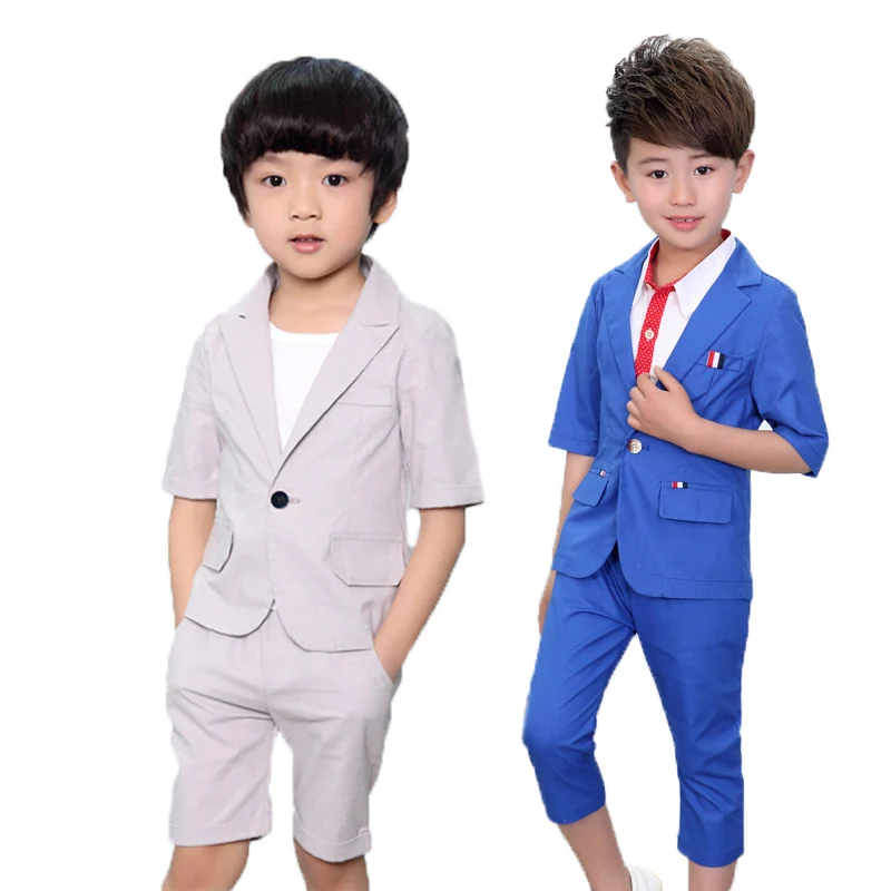 

Kids Summer Formal Suits Gentleman Blazer Vest Pant Clothing Set Children Wedding Tuxedo Flower Boys School Performance Costume