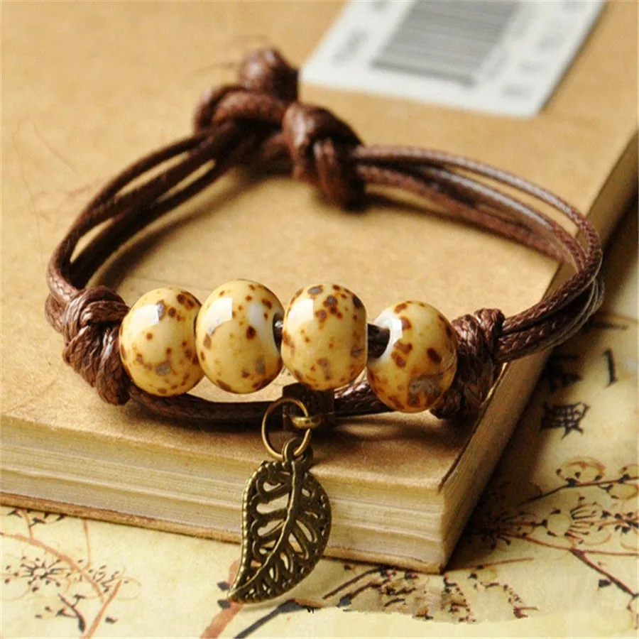 Браслеты ручной работы с керамическими бусинами длиной около 17 см 3 шт. 10 мм