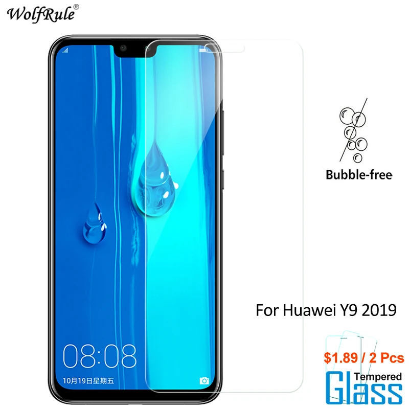 Protector de pantalla de vidrio templado para Huawei Y9 2019, pel&iacute;cula protectora del tel&eacute;fono, 2 uds.-0