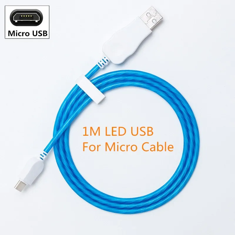 Течет светодиодные светящиеся Usb кабель для зарядного устройства Шнур микро-usb Тип C для быстрой зарядки для samsung Galaxy A50 A30 A10 S10 S9 A8 A5 A7 / - Цвет: For Micro Cable