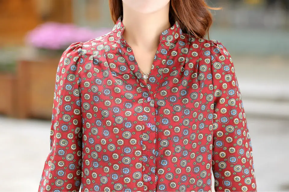 Женская шифоновая рубашка с длинным рукавом и воротником-стойкой | одежда