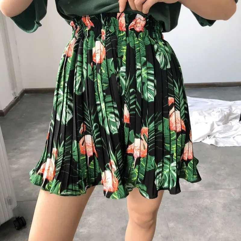 Женская летняя плиссированная юбка в стиле Харадзюку 2018 с принтом фламинго Ulzzang