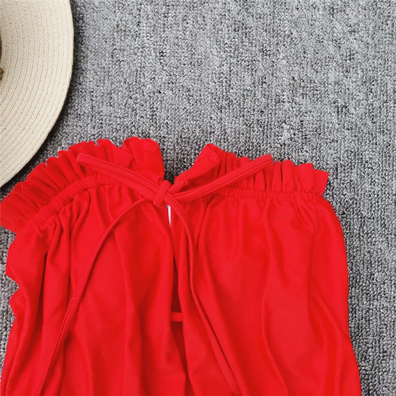 Глубокий v образный вырез чарующие боди Цельный купальник оборки бордовое бикини