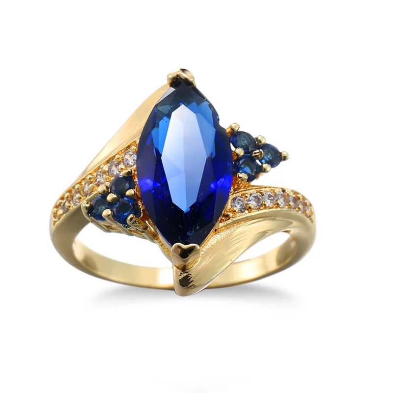 Hot!Bottom Price Only 2 Weeks Fashion Rings for Women Blue Zircon Shape Ring Zirconia Micro Paved Golden Plated Anel | Украшения и