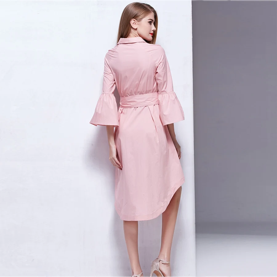 Женское асимметричное платье с поясом розовое или Синее Короткое расклешенными