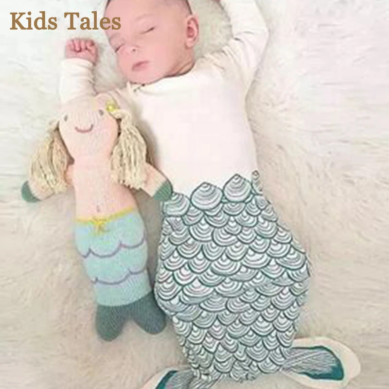 Милый детский спальный мешок из хлопка с изображением русалки и акулы для