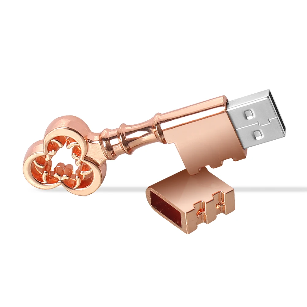 Флеш накопитель 32 Гб металл розовое золото флеш в виде ключа USB2.0 карта памяти 16