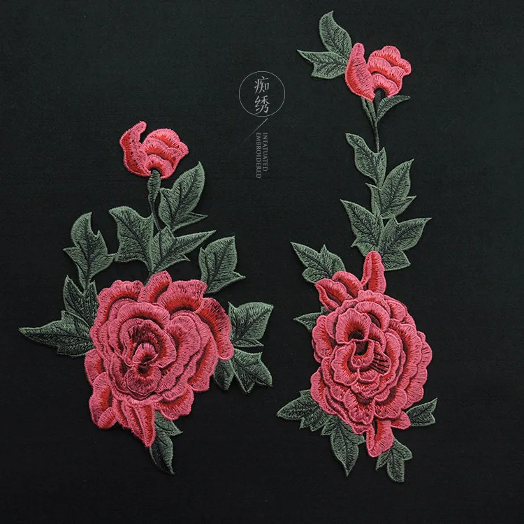 Трехмерные пионы искусственная кожа нашивка для одежды вышитый кусок больших