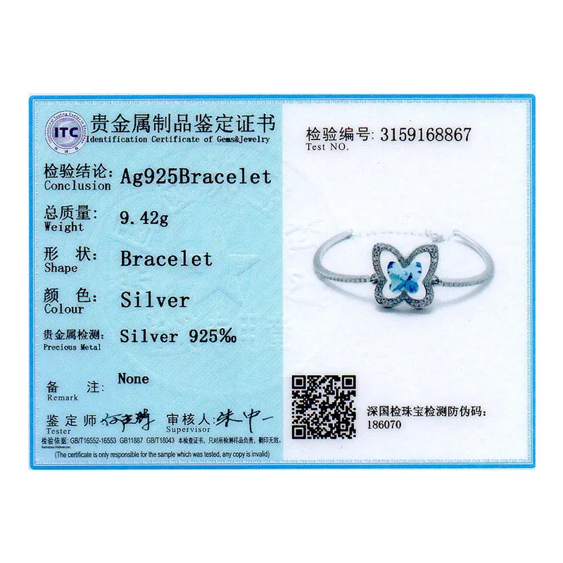 

Elegant Double Butterfly Blue Crystals From Swarovski Bracelet For Women 925 Sterling Silver Bangle Engagement Fine Jewlery Gift