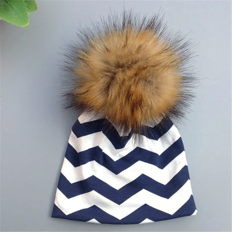 Autumn Baby Pom Hat Newborn Boys Girl Warm Cotton Beanies Infant Chevron Polka Dots Knitted Caps Hair Accessories D0966 | Детская одежда
