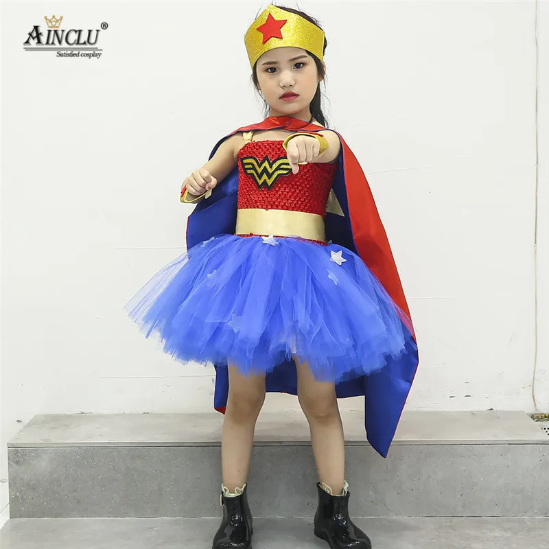 Wonder Woman/платье-пачка для девочек, платье Супермена, Бэтмена, Человека-паука, Робина на день рождения, вечернее платье на Хэллоуин, карнавальный костюм для детей, 1 комплект