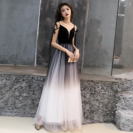 black Платье для выпускного вечера А-линия vestido de festa тюлевые вечерние платья для выпускного вечера сексуальные длинные вечерние платья - Цвет: black