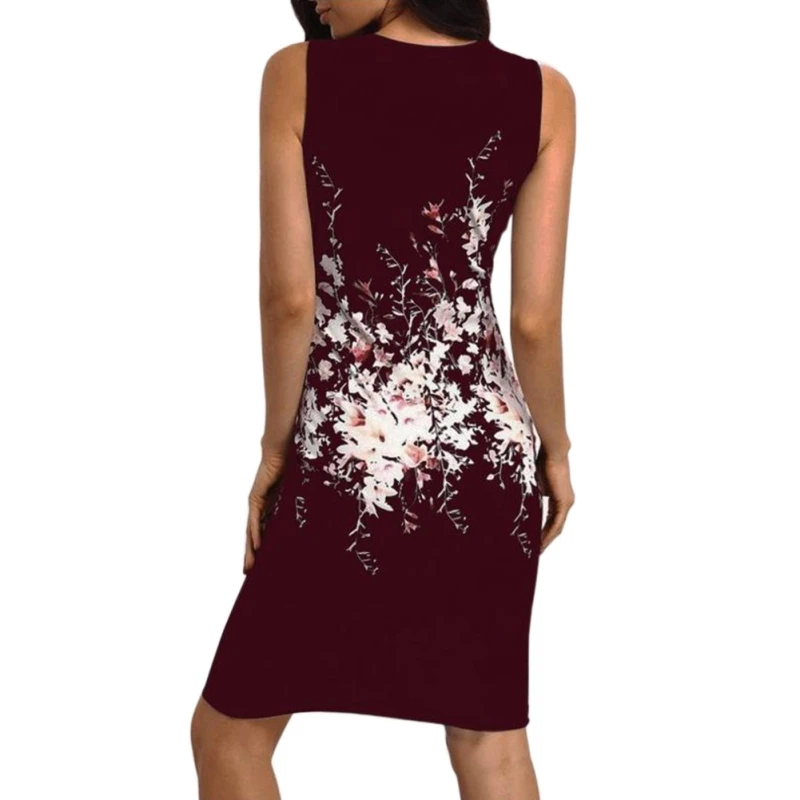 

Summer Floral Print Women Dress Elegant Ladies Office Party Sleeveless Slim Sheath Bodycon Dresses