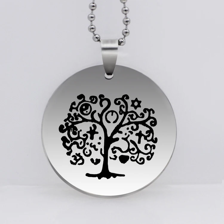 

Tree Pendant Disc Necklace Popular Stainless Steel Long Collar Necklaces Jewelry for Men and Women YP6823