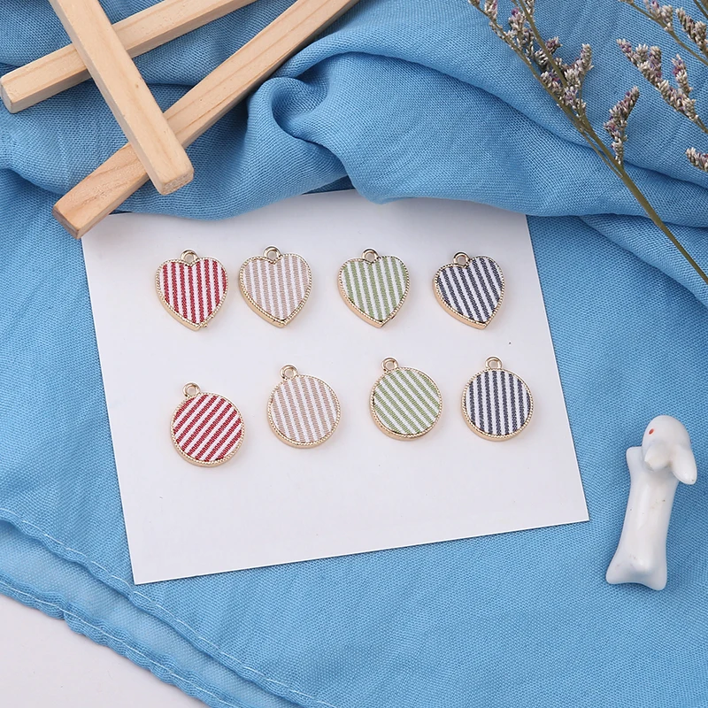 

New style 40pcs/lot color stripe fabric print geometry hearts/rounds shape alloy floating locket charms diy jewelry accessory