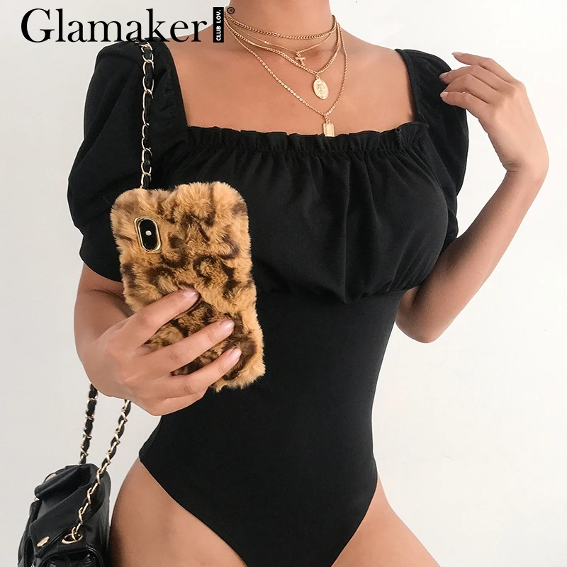Женский комбинезон со шнуровкой Glamaker черный короткий плейсьют с квадратным
