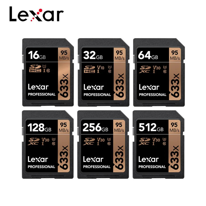 Lexar 633x слот для карт памяти 512 ГБ Высокое Скорость 95 МБ/с. 16 Гб оперативной памяти, 32 Гб встроенной памяти Class 10 SD Card 64 Гб 128 UHS-I для 1080p Full-HD 4K Камера