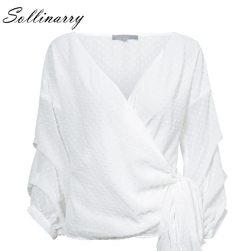 Sollinarry горошек шифон повседневные сексуальные блузки розовый Feminino верхняя блуза