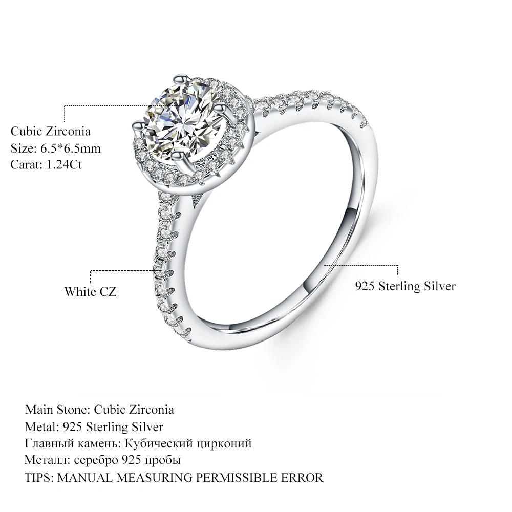 

GEM'S BALLET 925 Sterling Silver Classic Ring 1.24Ct Diamond Simulants Engagement Rings For Women Wedding Fine Jewelry