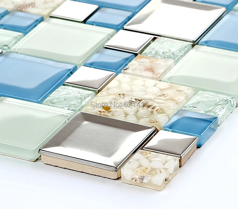 Голубая мозаичная плитка из хрустального стекла с гальваническим покрытием HMGM1108