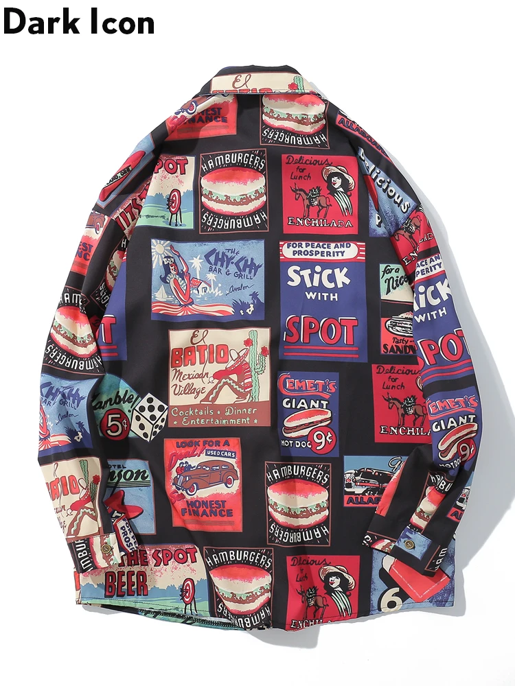 Мужская рубашка в стиле ретро с длинным рукавом и принтом Темный значок мужская