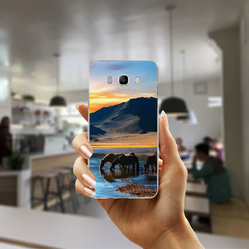 Силуэт лошади на горном мягкие ТПУ чехлы накладки для samsung Galaxy Note 2 3 4 5 8 S2 S3 S4 S5 мини