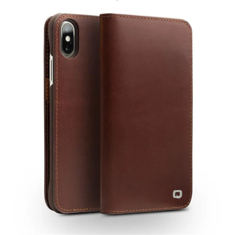

QIALINO Genuine Leather Phone Case for iPhone X Handmade Luxury Ultra Slim Wallet Card Slot Button Bag Flip Cover for iPhone 10