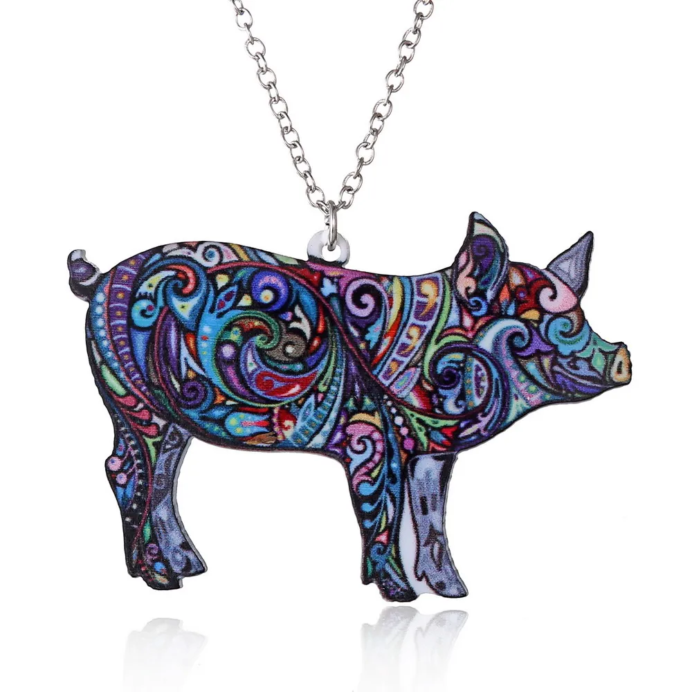 pig Новинка, акриловый дракон, модное ювелирное изделие для женщин, Bijoux, рождественские подарки, аксессуары, винтажное животное, собака, домашние животные, кошка, лошадь, ожерелье и подвеска - Окраска металла: pig