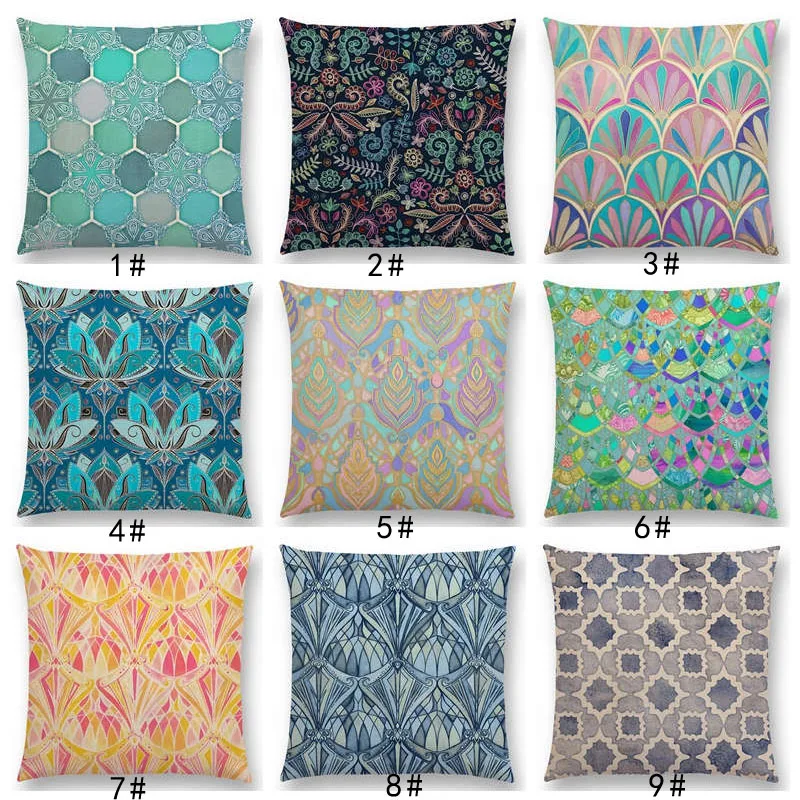 Новая декоративная подушка в средиземноморском стиле с лотосом акварелью