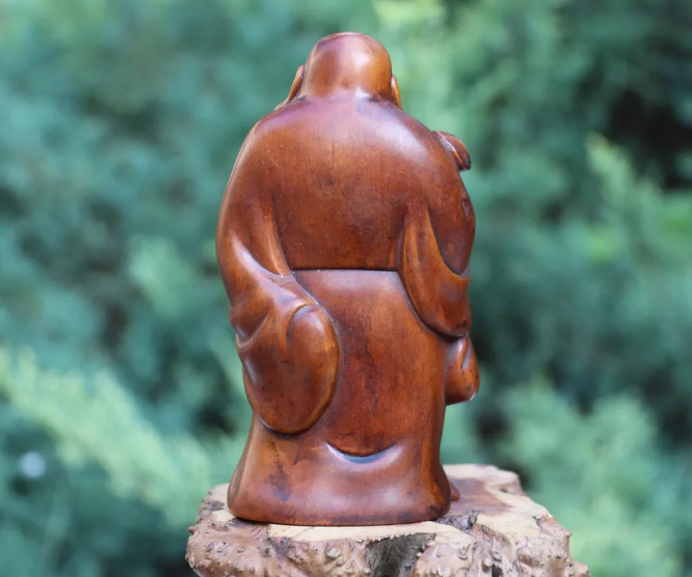 12 см китайский Самшит ручной работы Ruyi мешок монах богатство статуя Будды