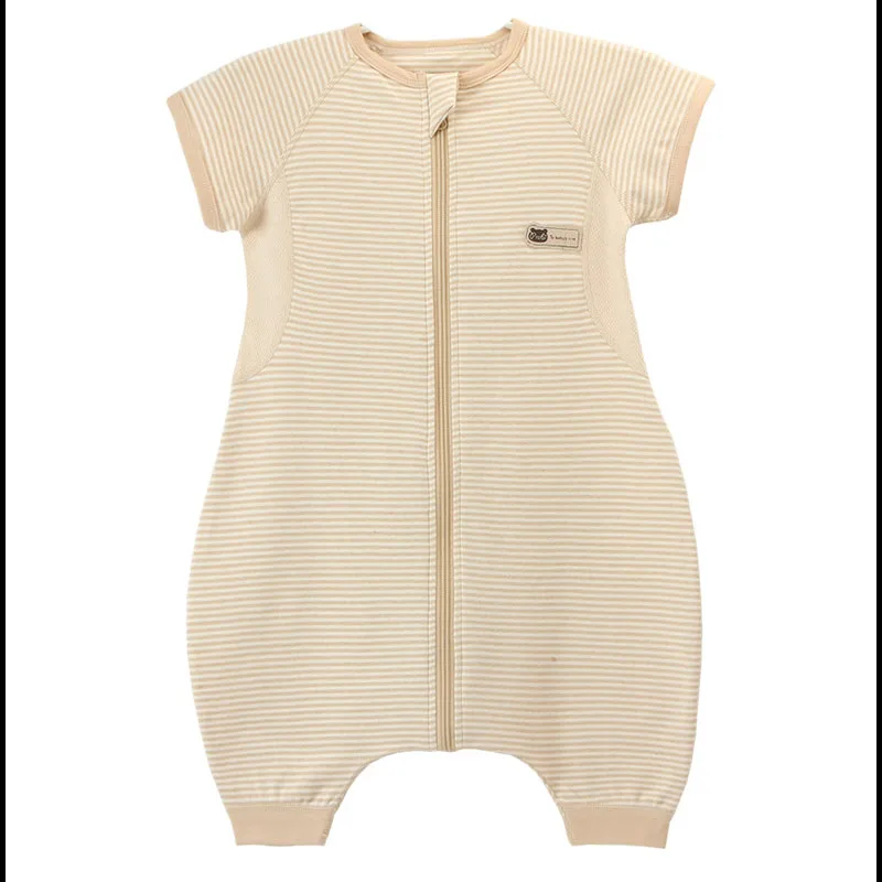 Khaki stripes S Спальный мешок для малышей; летний цветной хлопковый спальный мешок с короткими рукавами для малышей; Детские спальные мешки для малышей; детская одежда для сна - Цвет: Khaki stripes S