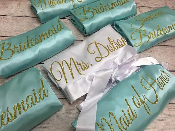 

Персонализированный мятный Свадебный девичник Подружка невесты Атласный пижамный халат горничная Честь Кимоно подарки украшения для вечеринки