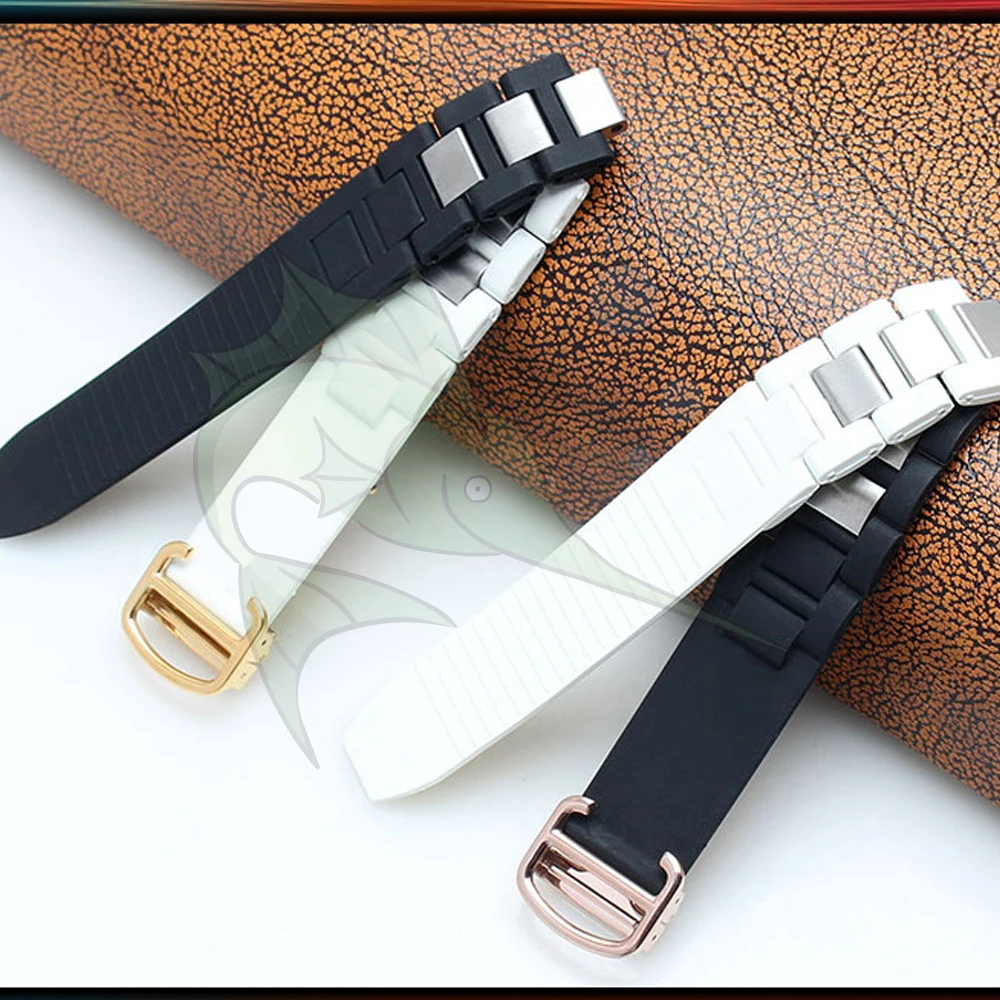 Качество 20 мм X 10 резиновый ремешок для часов Ремешок Браслет для Cartier 21 хронограф часы черный/белый резиновый ремешок для часов