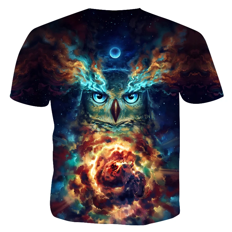 Summer Men's Clothing Fashion 3D Printed Short Sleeve T-shirt Hip Hop Owl Round Collar Top Quality Casual Мужская одежда