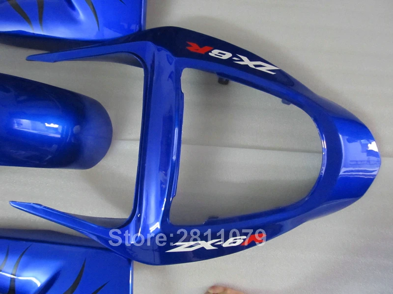 Литье под давлением 100% подходит для Kawasaki Ninja ZX6R 03 04 black flames blue Обтекатели 2003 2004 RY26 |
