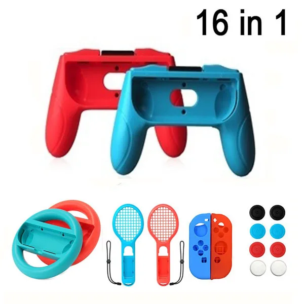 16 in 1 kits YUJUSER набор аксессуаров для ноd переключатель игры стартер Руль Ручка Теннисная ракетка Joy-con крышка защитная накладка крышка - Цвет: 16 in 1 kits