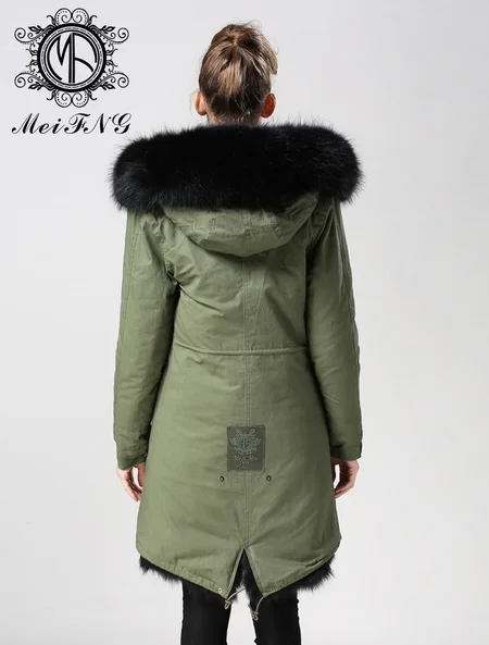 Зимняя Модная парка с искусственным мехом черного цвета зеленая/темно