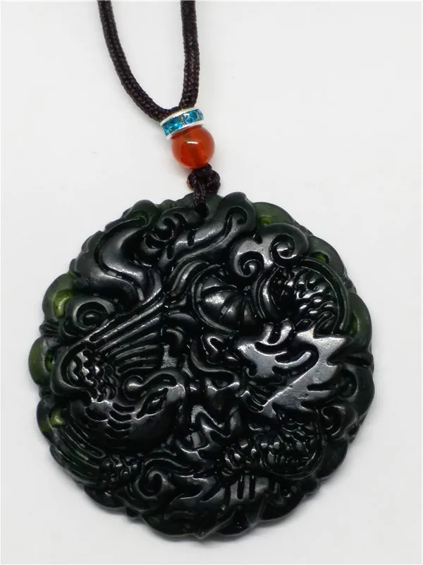 Natural Chinese Black Green Jadeite Jade Dragon Pendant Necklace Jewelry Gift Gemstone|gemstone pendant necklace|gemstone necklacegemstones natural