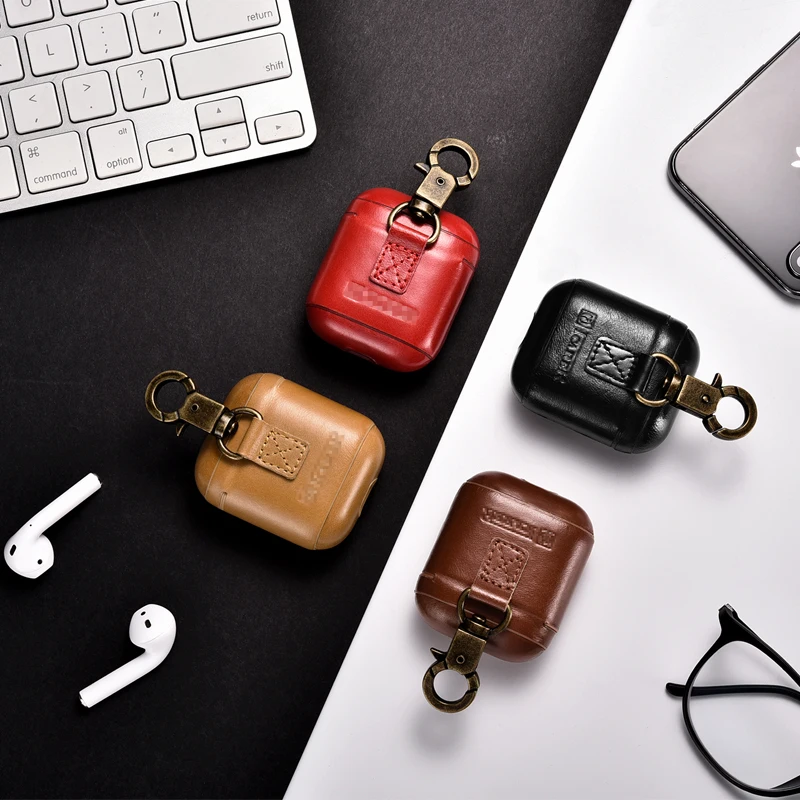 Чехол для наушников Apple Airpods кожаный чехол с кнопками аксессуары защитный