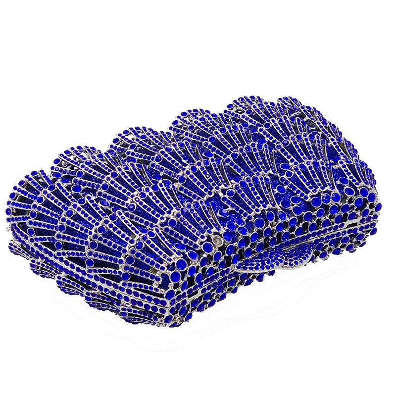 Женский вечерний клатч с кристаллами синяя/Серебристая сумка вырезами модные