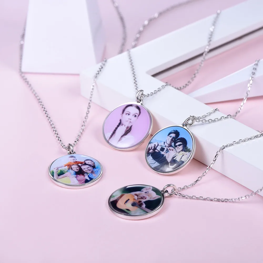 Kpop Personalized Custom Engraved Picture Pendant Necklace Anniversary Love Gifts 925 Sterling Silve Round Photo 6280B | Украшения и
