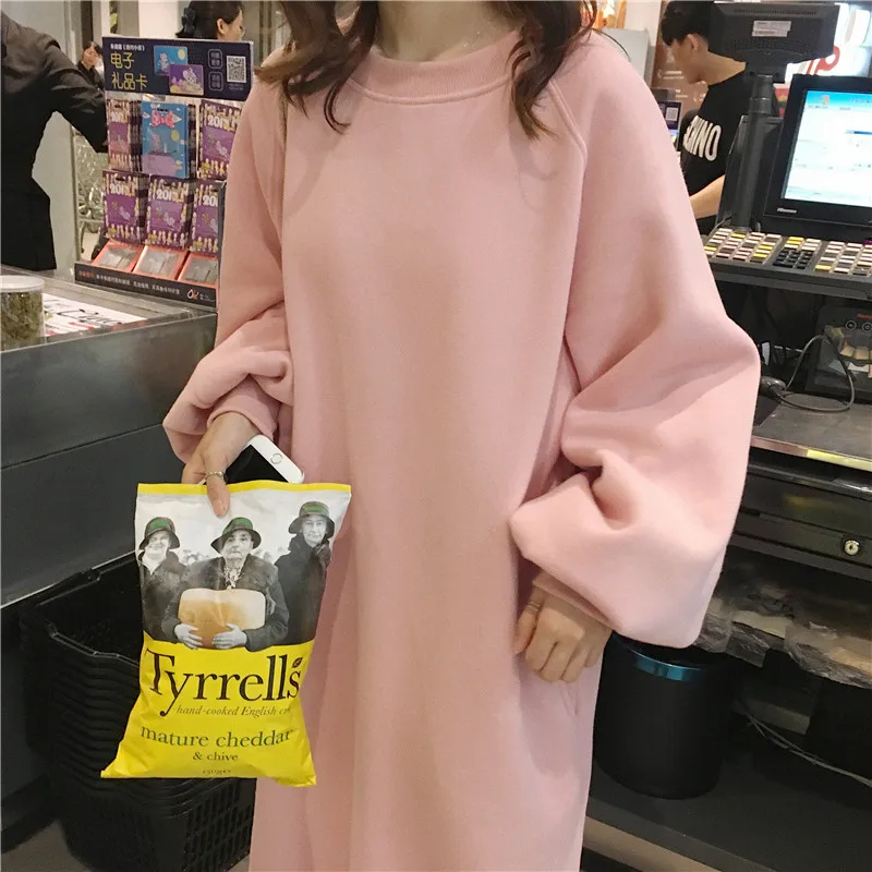 Casual Loose Long Sweatshirt Women Clothing Plus Size Thick Winter Warm Pullover Student Fashion Lantern Sleeve Femme | Женская одежда