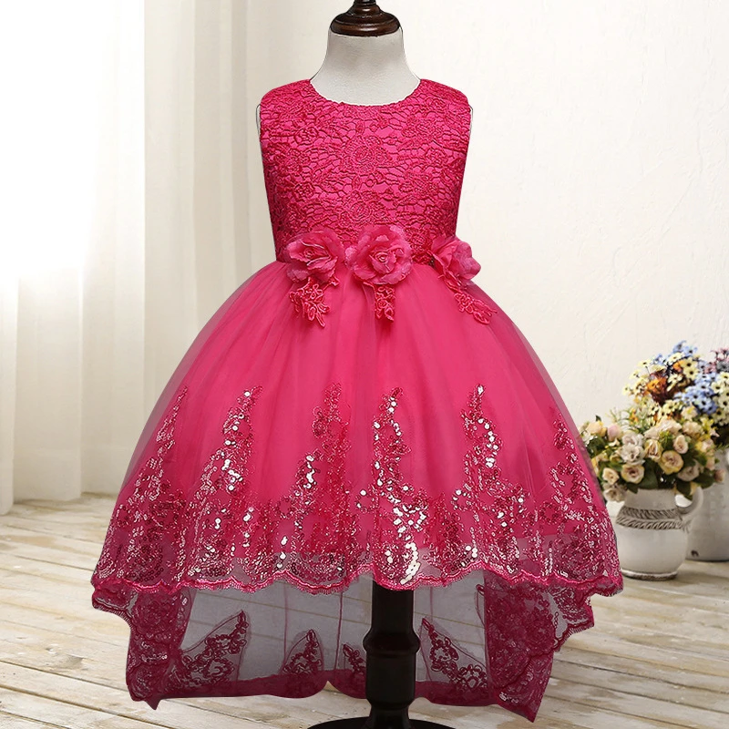 Summer New Girls Dress Fashion Sleeveless High Low Wedding Kids Sequins Tails Clothing Children Handmade Clothes | Детская одежда и