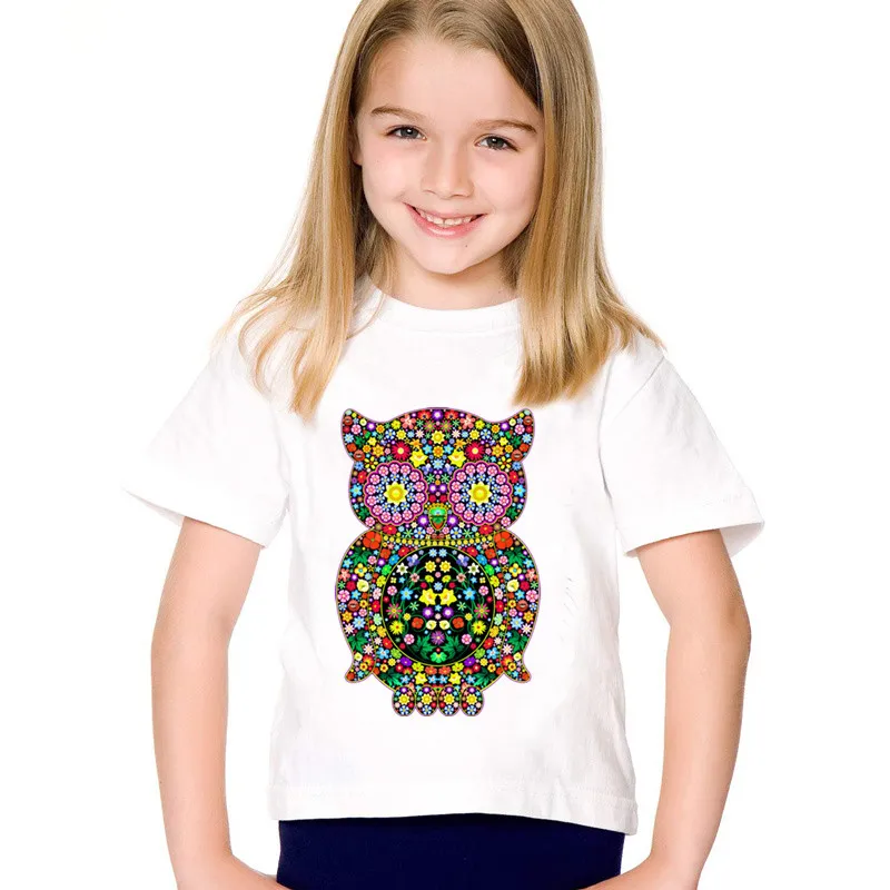 

Colorful Flowers Owl Printed Children Funny T-shirts Kids Summer O-Neck Tees Boys/Girls Casual Great Tops Baby Clothing,HKP2044